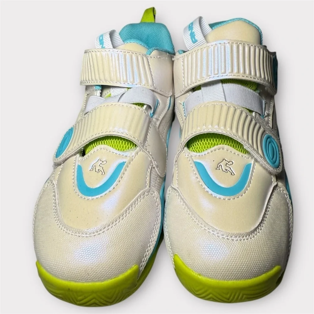 And1 Basketball Sneakers Boys, White With Blue, Lime Green Soles, Size 4 New